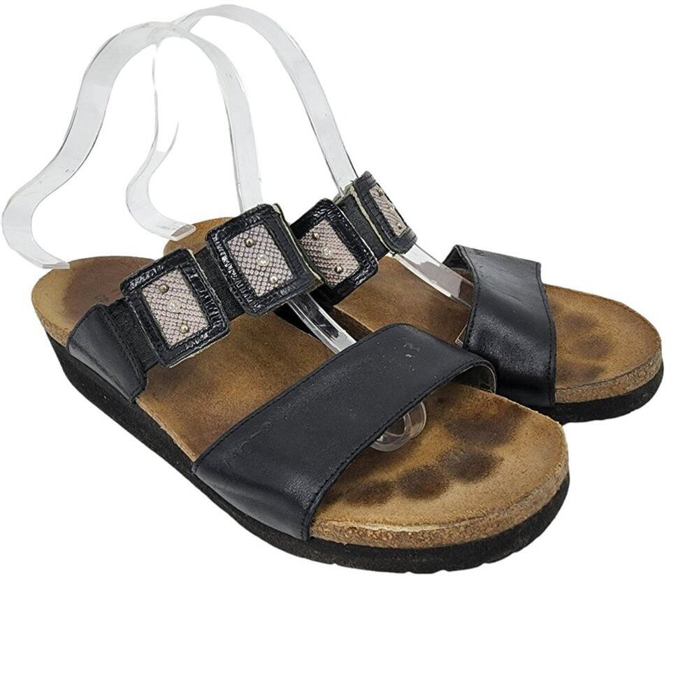 Naot Leather Slip On Rhinestone Accent Emma Wedge Comfort Sandal Size 40